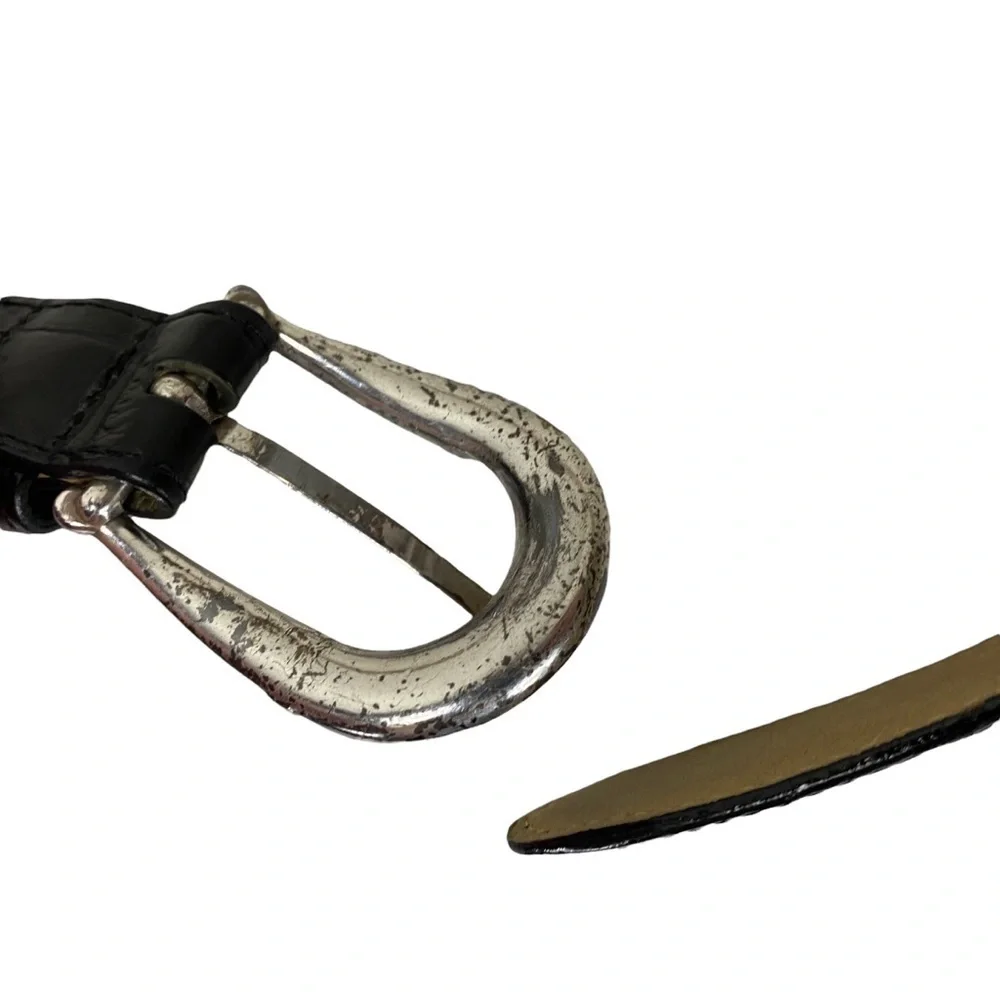 Brighton Black Leather Embossed Belt Silver Buckle‎